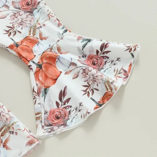 Miniatura 6 de Kuriozud Conjunto de Pantalones Acampanados para Bebé Recién Nacida Niña Mameluco con Volantes Lindo Lazo Pantalones Acampanados Diadema Ropa Linda