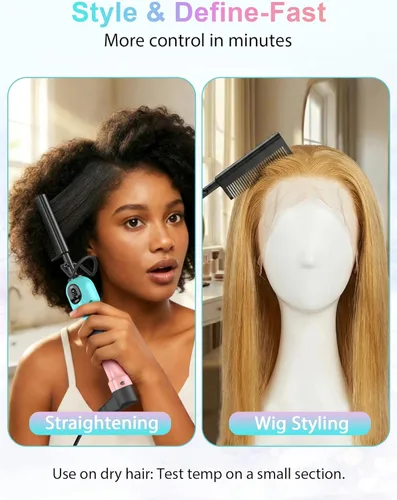 Miniatura 3 de Peine eléctrico caliente para pelucas y cabello de mujeres negras, peine alisador de turmalina de cerámica con esfera de temperatura de 280-450 °F