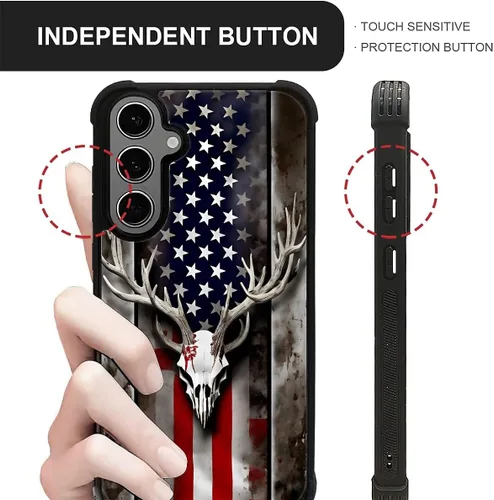 Miniatura 3 de CARLOCA Funda para Samsung Galaxy S21, Camuflaje Bandera Americana Calavera de Ciervo S21 para Hombre Mujer Chico Chica, Antiarañazos TPU Suave a
