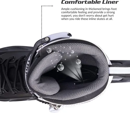 Miniatura 7 de METROLLER Patines en línea para niñas y niños, mujeres, hombres, 4 tallas ajustables, patines en línea con ruedas que se iluminan, patines Negro