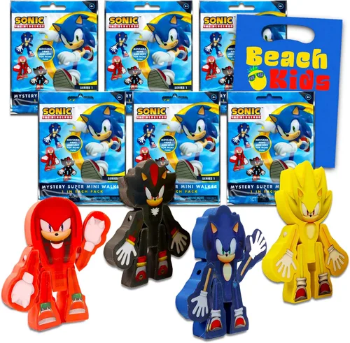 Sonic The Hedgehog Bolsa ciega para fiestas de cumpleaños de niños, paquete con 6 paquetes de Sonic Mystery con figuras y bolsas de botín,