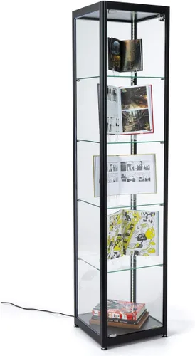 Miniatura 9 de Displays2go Vitrinas de 2 pies de ancho con iluminación de esquina - Negro (DCKDMT24B)