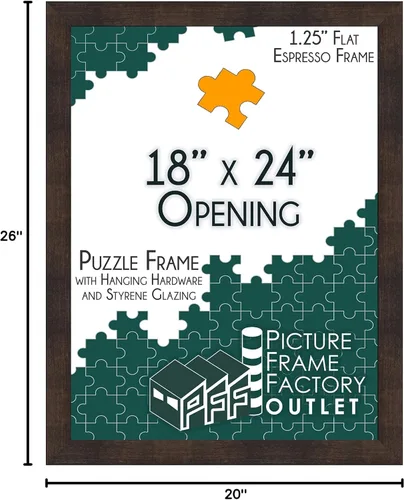Miniatura 8 de PictureFrameFactoryOutlet (1) Perfil plano de espresso de 18 x 24 a 1.25 pulgadas, marco de rompecabezas, accesorios para colgar y plexiglás