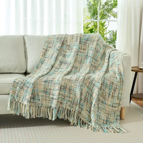 Miniatura 7 de Manta de punto trenzado multicolor azul y gris para sofá, 50 x 60 pulgadas, estilo bohemio, manta texturizada para decoración del hogar, manta