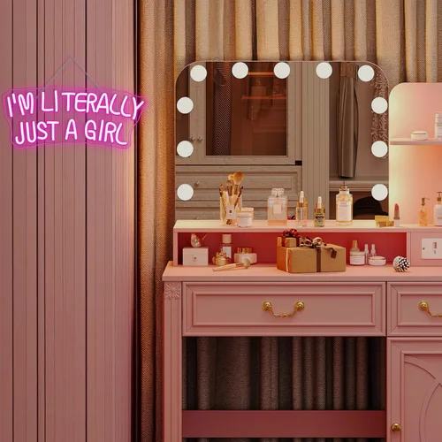 Miniatura 8 de Lucunstar Letrero de neón "I'M Literally Just A Girl" en rosa, letrero LED, luz de neón LED rosa para decoración de pared, letrero iluminado