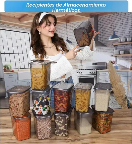 Miniatura 3 de T&D HOME GOODS Tarros de almacenamiento con tapa, herméticos, juego de 12 recipientes de almacenamiento, sin BPA, contenedor de almacenamiento