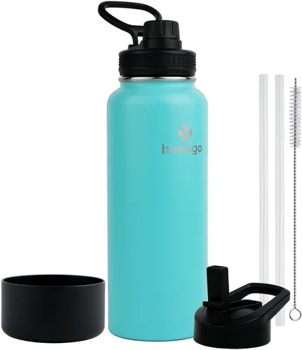 Miniatura 12 de Botella de agua aislada de 64 onzas con tapa de popote y tapa de boquilla, jarra de agua de medio galón de acero inoxidable con mango de paracord