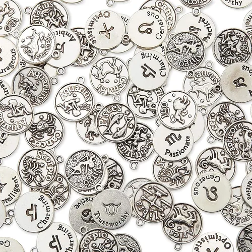 Miniatura 4 de Bright Creations Dijes del zodiaco para hacer joyas, 72 piezas, aleación de plata, 0.69 x 0.69 pulgadas, dijes de pulsera del zodiaco, acentos