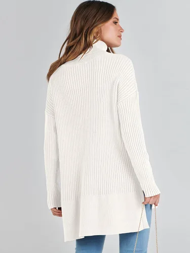 Miniatura 4 de ANRABESS Suéter de cuello alto de gran tamaño para mujer 2023, suéter de punto acanalado de moda para otoño
