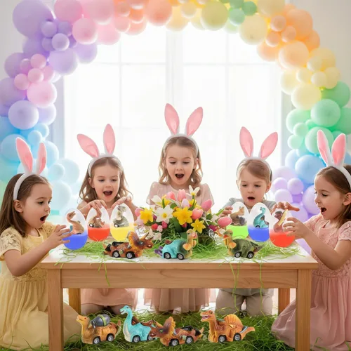 Miniatura 5 de Paquete de 6 huevos gigantes con dinosaurio para tirar hacia atrás, juguetes para niños y niños pequeños, cesta de Pascua, regalos de fiesta