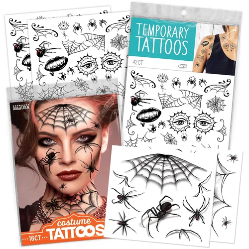Miniatura 12 de Paquete variado de tatuajes temporales de Halloween espeluznantes, más de 100 diseños aterradores para niños y adultos, incluye fantasmas