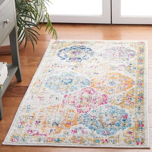 SAFAVIEH Madison Collection - Alfombra decorativa - 2 pies 3 pulgadas x 4 pies, color crema y multicolor, diseño bohemio desgastado elegante, no