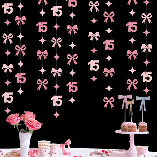 Miniatura 11 de Decoraciones negras de cumpleaños número 15, guirnalda de estrellas centelleantes con el número 15, pancarta metálica para niñas y niños, vítores a