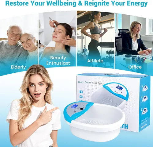 Miniatura 6 de LeCuag Máquina de desintoxicación iónica de baño de pies con pulsera y temporizador, sistema de spa iónico para pies en el hogar, 2 placas
