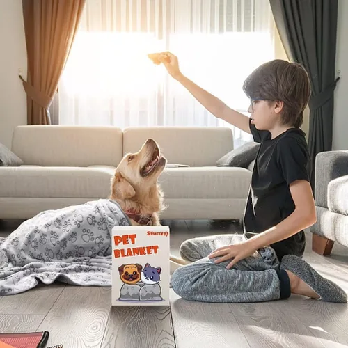Miniatura 4 de Stuffed Manta Premium Suave para Perro Pequeña Beige, con Franela Beige Lindo Estampado de Huellas, 24 x 32 pulgadas, Manta para Gatos Suministros