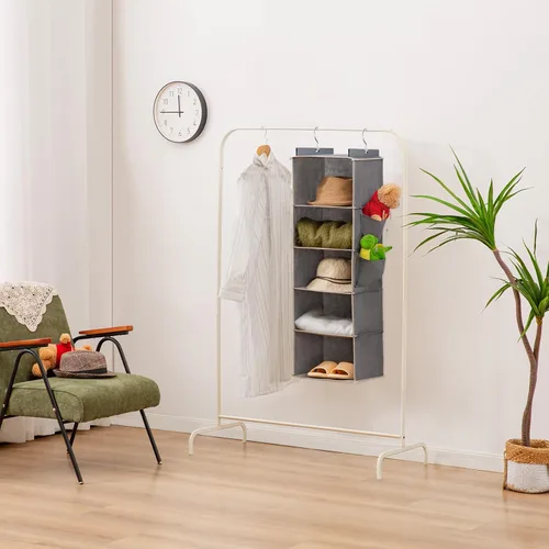 Miniatura 6 de YOUDENOVA Organizador colgante de armario, 5 estantes de almacenamiento para colgar, color gris