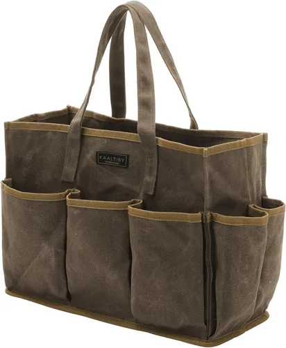 Miniatura 10 de Bolsa de herramientas de lona encerada resistente de 16 onzas, bolsa de herramientas de jardín Bolsa portátil de almacenamiento de herramientas