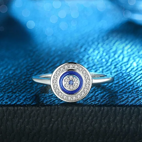 Miniatura 3 de Anillo redondo de plata de ley 925 con circonita cúbica y esmalte talla 6-8