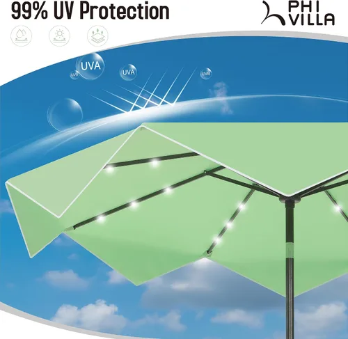 Miniatura 4 de PHI VILLA - Sombrillas de patio de 9 pies con 24 luces LED solares, sombrilla iluminada para mesa de mercado al aire libre con 8 varillas de acero