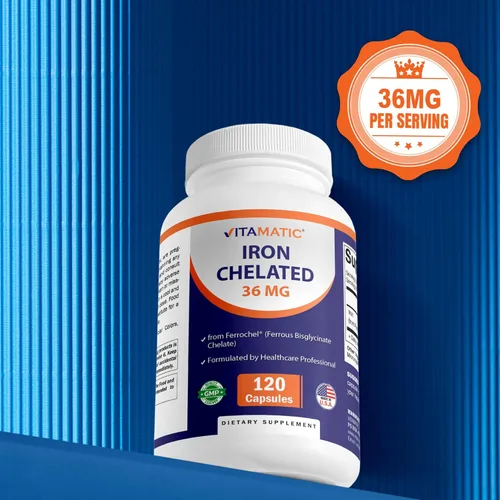 Miniatura 5 de Vitamatic Hierro quelado de 36 mg (de Ferrochel® Ferroso Bisglicinato Quelato) – No estreñimiento – 120 cápsulas vegetales – Sin OMG, sin gluten