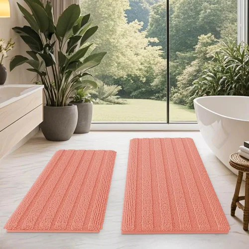 Miniatura 84 de ACCUMTEK - Juego de alfombras de baño a rayas beige de 3 piezas, ultrasuaves, antideslizantes de chenilla, alfombras de baño mullidas y absorbentes