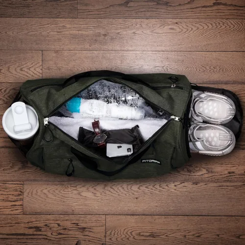 Miniatura 4 de Fitgriff Bolsa de gimnasio para hombres y mujeres con compartimento para zapatos y artículos húmedos, bolsa de lona para viajes, deportes, fitness