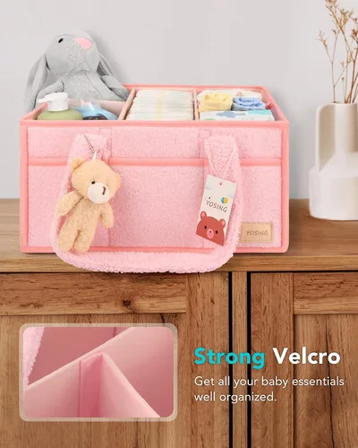 Miniatura 7 de YOSING Organizador de pañales rosa lindo y juguetón, 13 compartimentos, ajustable, organizador de pañales para bebé, cambiador, almacenamiento