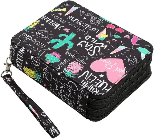Estuche portátil para lápices de colores con 72 ranuras y patrón de impresión para bolígrafos de acuarela o marcadores, organizador de estuche para