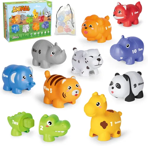 Juguetes de aprendizaje para niños de 2, 3 y 4 años, 20 piezas de juego de números a juego con inglés digital, 10 figuras de animales diferentes,