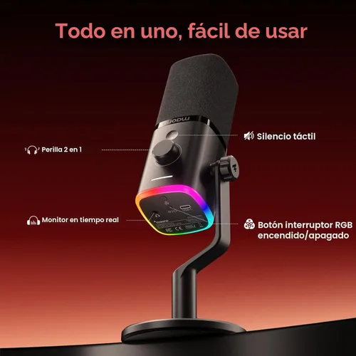 Miniatura 7 de MAONO PD100W Micrófono dinámico inalámbrico para PC, micrófono USB para juegos para transmisión y podcast, cancelación de ruido, RGB, micrófono