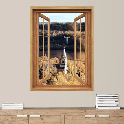 Miniatura 29 de SIGNWIN Adhesivo mural removible para pared, atardecer cielo naranja, otoño, bosque, árbol, paisaje, naturaleza, arte fino, rústico, paisaje