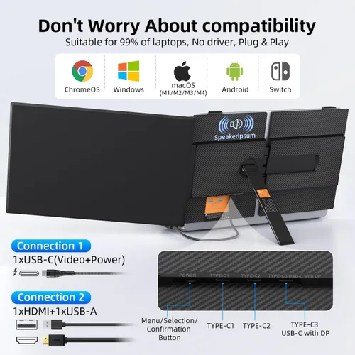 Miniatura 8 de Extensor de pantalla dual para laptop de 14 pulgadas con 1.3 libras, monitor portátil ultrafino para laptop Plug & Play, monitor extendido FHD 1080P