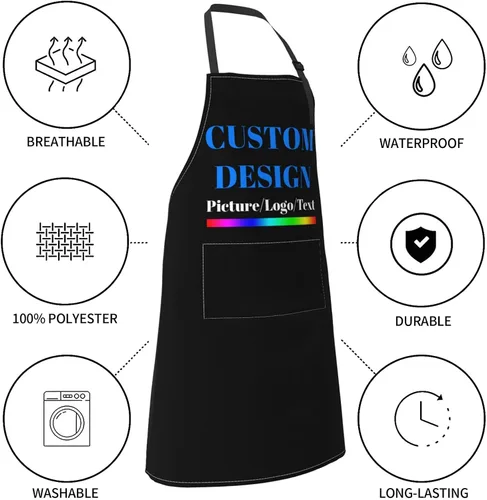 Miniatura 6 de Personalized Custom Apron For Women Men Kitchen Cooking Aprons Customized with Pockets Name Text Logo Picture Estilo 1