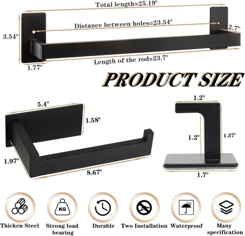 Miniatura 7 de Juego de 5 piezas de accesorios de baño autoadhesivos -SUS304 de acero inoxidable, toallero incluye toallero de 24 pulgadas, soporte para papel