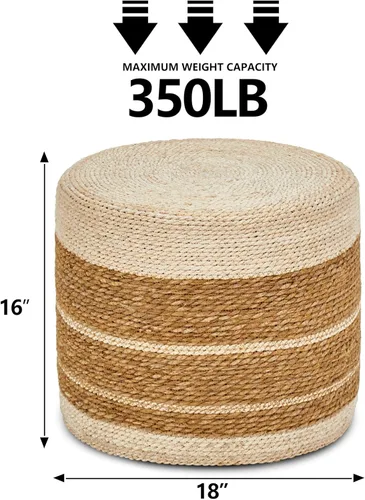 Miniatura 3 de Wimarsbon Puf Otomano de 18'', Puf Trenzado Natural, Puf de Salón Rústico Tejido a Mano, Taburete Reposapiés Boho para Dormitorio, Mesa de Acento