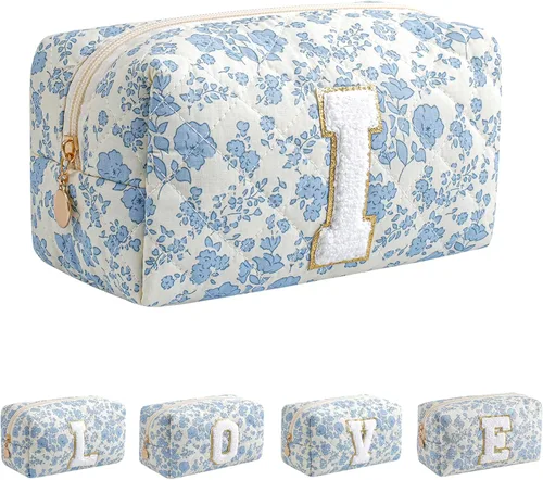 Miniatura 55 de Bolsa de maquillaje alfabética JOVAKIT, bolsa de cosméticos para mujeres, regalos de Navidad para niñas de 6 a 18 años, neceser de viaje con flores