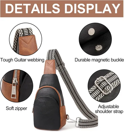 Miniatura 4 de CLUCI Bolso bandolera pequeño para mujer, bolsos cruzados de cuero vegano para mujer, riñoneras con correa de guitarra