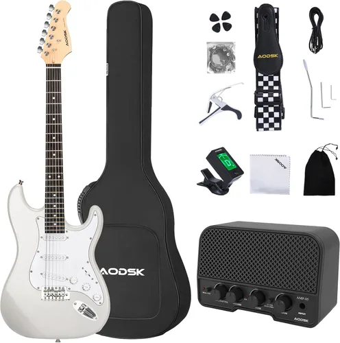 Miniatura 9 de AODSK - Guitarra eléctrica con amplificador, kit para principiantes de 39 pulgadas de cuerpo sólido de tamaño completo, todos los accesorios