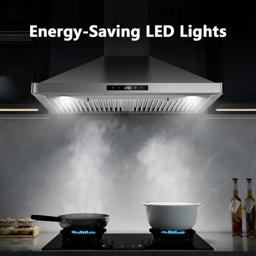 Miniatura 6 de Campana de cocina de montaje en pared de 30 pulgadas, campana extractora con/sin conductos con función de apagado retardado, 700 CFM, ventilador