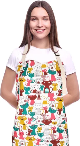 Miniatura 9 de Delantales para mujer con 2 bolsillos, delantal de cocina ajustable de algodón con flores para cocinar y hornear, delantal de chef, delantal