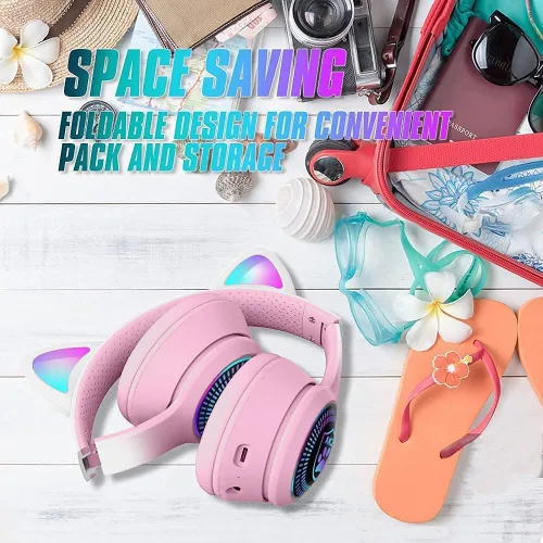 Miniatura 9 de Auriculares plegables inalámbricos Bluetooth 5.1 con luz LED, VIGROS estéreo, música, sonido envolvente con micrófono AUX para PC, pad, móvil