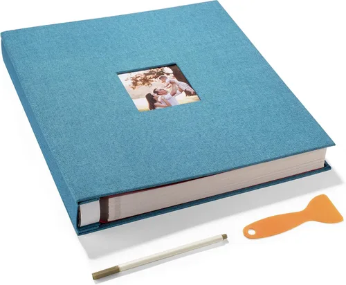 Miniatura 22 de HoneyTolly Álbum de fotos autoadhesivo para fotos de 4 x 6 imágenes, cubierta magnética de lino, 15 hojas/30 páginas en blanco para bodas Beige claro