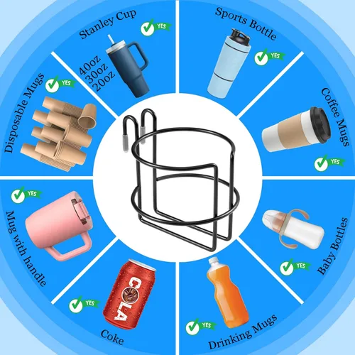 Miniatura 3 de 2 piezas de soporte para tazas de carrito de compras con barra inferior, soporte para tazas portátil actualizado reutilizable para colgar tazas
