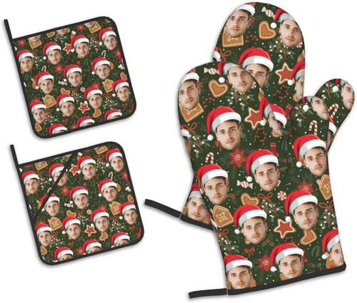 Miniatura 11 de Manoplas de horno personalizadas para Navidad, juego de guantes de horno personalizados y soportes para ollas con foto, divertidos regalos