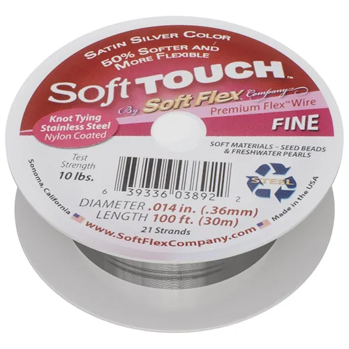 Miniatura 9 de Soft Flex Alambre de cuerda de 21 hebras, trenzado flexible, fino, 0.14 de diámetro, alambre de cuentas para fabricación de joyas, plata satinada
