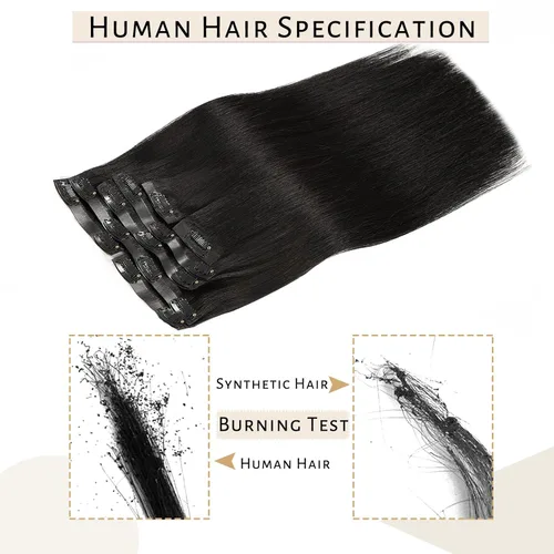 Miniatura 6 de Caliee Extensiones de cabello humano real con pinzas, 14 pulgadas, invisibles y sin costuras, extensiones de cabello humano con clip, color negro