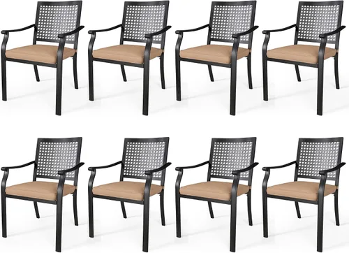 Miniatura 12 de MFSTUDIO Juego de 2 sillas de comedor al aire libre, sillas de metal para patio, sillas de comedor de hierro forjado negro con cojín para terraza