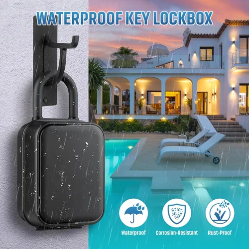 Miniatura 7 de Caja de bloqueo de llave portátil, resistente al agua para llaves con código, oculta una llave en el exterior, caja de bloqueo de combinación de 12