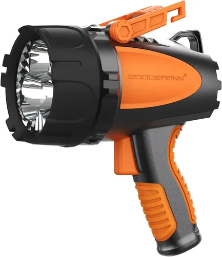 GOODSMANN Foco recargable IP67 impermeable focos marinos hasta 4500 lúmenes luz de mano LED reflector con estuche de transporte de almacenamiento