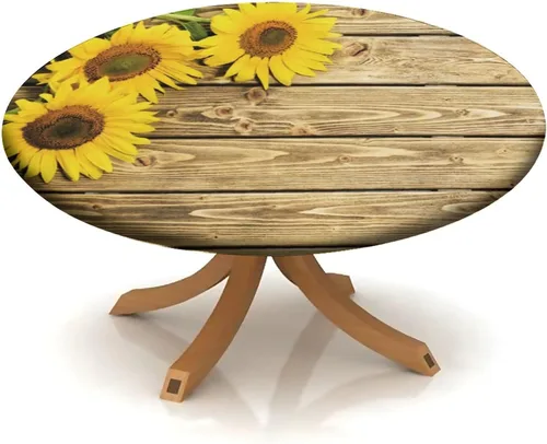 Miniatura 105 de Mantel ajustable con diseño de girasol redondo, borde elástico amarillo, mantel de poliéster para interiores y exteriores, fiesta, cena, patio
